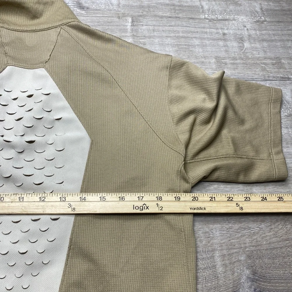 Nike Golf‎ Shirt Quarter Zip Mens L Tan Polyester Ventilated Back Laser Cut
